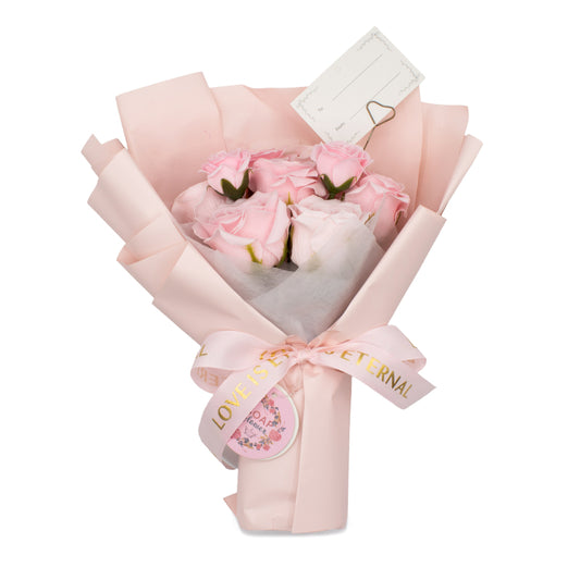 Großer Seifenblumenstrauß Rosa Rosen mit Grußkarte Ewige Liebe