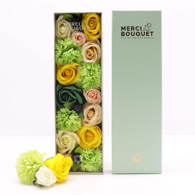 Lange Seifenblumen Geschenkbox Frühlingsfreude Gelb und Grün