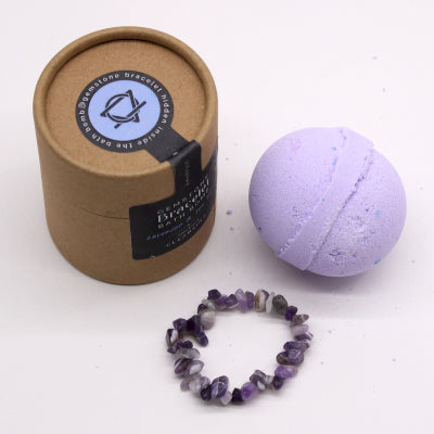 Badebombe mit Edelsteinarmband Amethyst