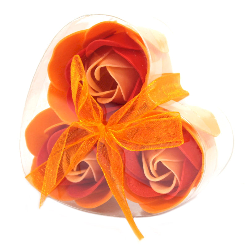 Herz Geschenkbox mit 3 Seifenblumen Pfirsichfarbene Rosen