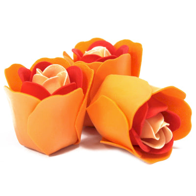 Herz Geschenkbox mit 3 Seifenblumen Pfirsichfarbene Rosen