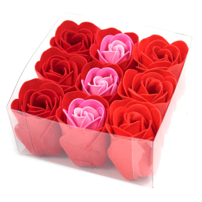 Geschenkset mit 9 Seifenblumen Rote Rosen